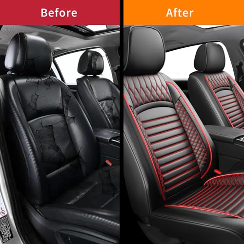 Image of Fit Forester Car Seat Covers for Subaru Forester 2007-2025 2026 - Upgraded Premium Waterproof & Breathable Leather, Airbag Compatible, All-Weather Seat Cushion Protector (2 Front /Black+Red)