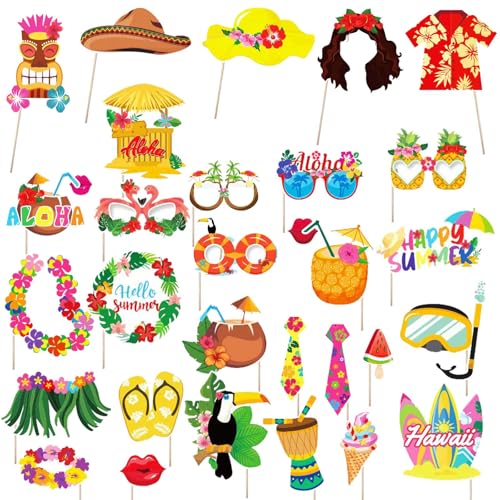 Consejos para Comprar Foto prop para fiestas y cumpleaños para comprar online. 44 Hawaii Beach Party Photo Prop - 30 piezas de decoración de fiesta temática hawaiana, recuerdos de fiesta tropical Tiki para verano hawaiano, piscina, playa, cumpleaños, fiesta...