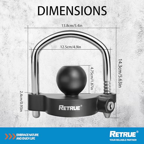 Image of RETRUE Universal Coupler Lock Trailer Locks Ball Hitch Trailer Hitch Lock Adjustable Security Heavy-Duty Steel Fits 1-7 /8 Inch, 2 Inch, 2-5 /16 Inch Couplers, Matte Black