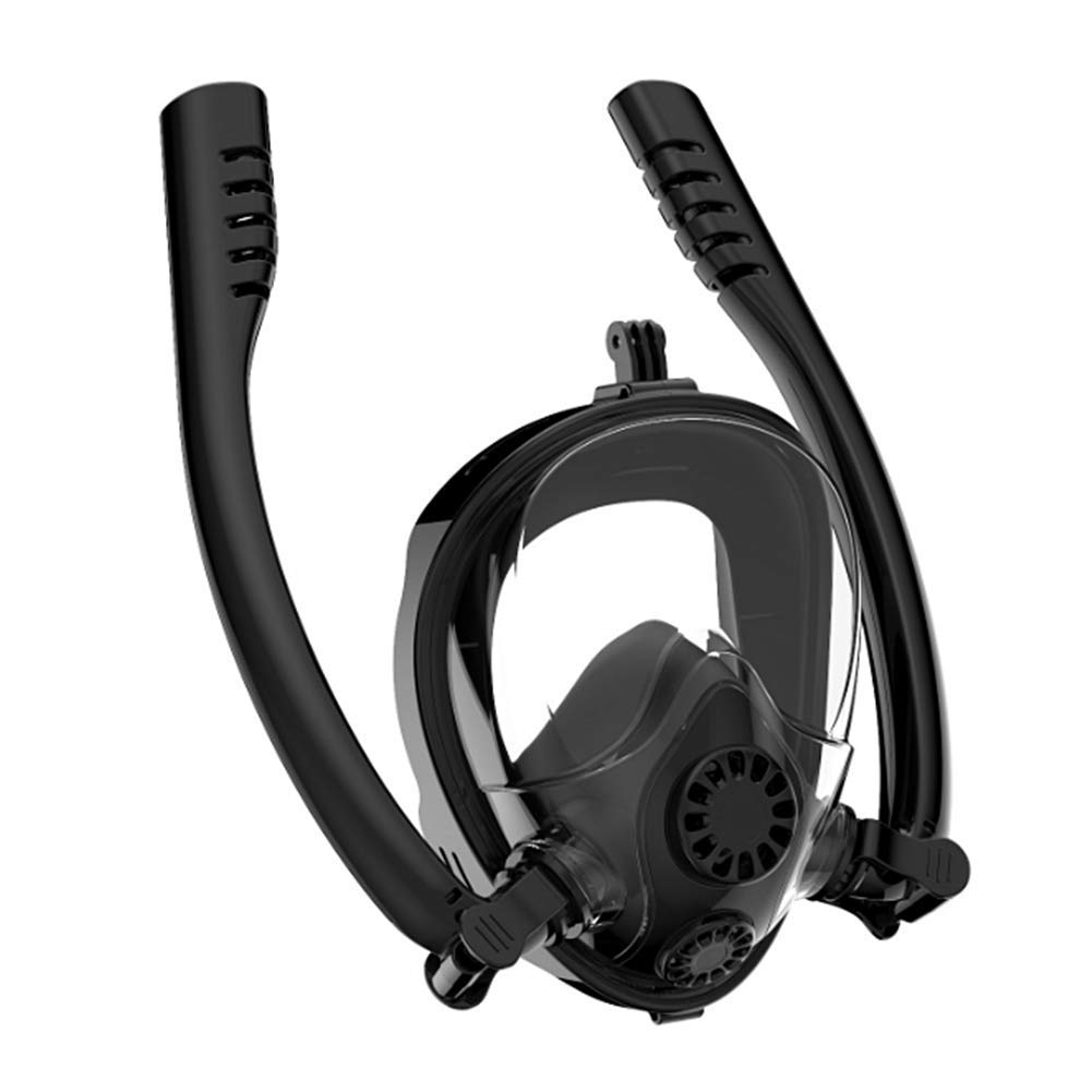maschera da snorkeling maschera subacquea maschera integrale bambini adulti 180° campo visivo anti-appannamento labbro guarnizione in silicone pieghevole set da snorkeling, Nero , XS (kinder)
