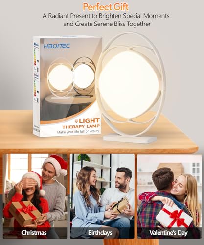 HIBOITEC Light Therapy Lamp, 10000 Lux UV-Free Sun Light Therapy Lamp with 3 Color Temperature & 5 Adjustable Brightness & Timer & Memory Function, Happy Mood Light Therapy Lamp for Office Home, White