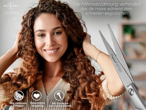 Haarschere aus Solingen Friseurschere mit Scharfem Schnitt und Einseitiger Mikroverzahnung Made in Germany Haarschneideschere aus Rostfreiem Edelstahl für einen perfekten Haarschnitt (15,24 cm)