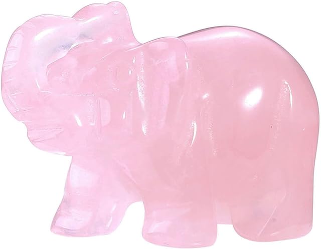 CrystalTears Rose Quartz Crystal Elephant Ornament Handcarved Natural Healing Crystal Gemstone Elephant Figurine Statue for Home Office Decor Meditation Yoga 1.5"