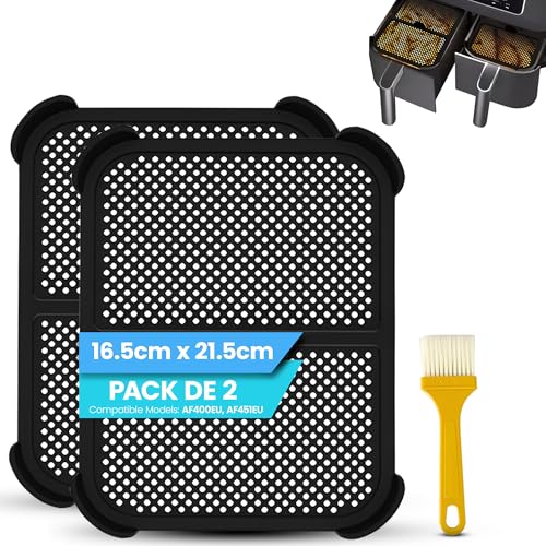 Grille Anti Projection pour Air Fryer Ninja AF400EU et AF451EU Accessoire Anti Eclaboussure de Graisse Protection de Votre Friteuse Couvercle en Silicone Réutilisable 2 Pièces et 1 Pinceau Offert