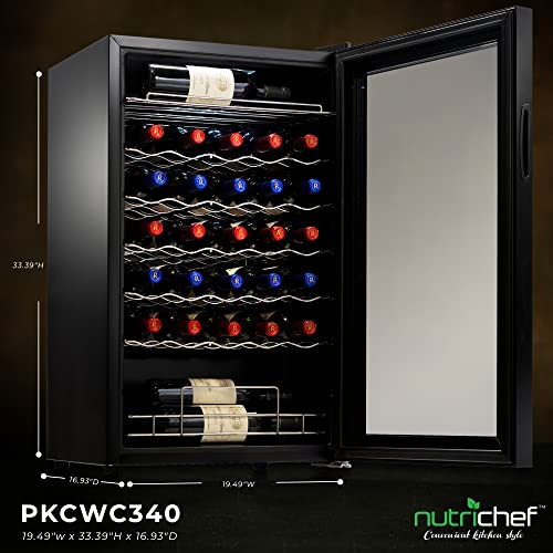 NutriChef 34 Bottle Compressor Wine Cooler Refrigerator Cooling System | Large Freestanding Wine Cellar Fridge For Red And White Champagne or Sparkling, Black Glass Door NutriChef 34 Bottle Compressor Wine Cooler Refrigerator Cooling System | Large Freestanding Wine Cellar Fridge For Red And White Champagne or Sparkling, Black Glass Door