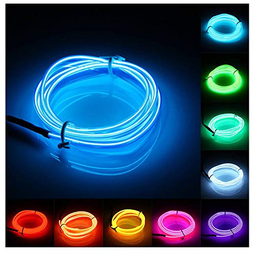 Jiguoor El Wire Battery Pack 16.4Ft / 5M Bright Neon Light Strip 360° Illumination Neon Tube Rope Lights For Diy, Festival, Party Decoration, Pub, Halloween, Chrismas (16.4Ft / 5M, Blue) #TOP3