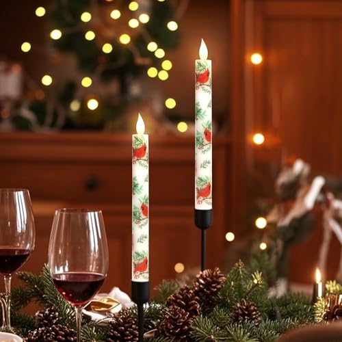 Image of MELTONE Cardinal Bird Flameless Taper Candles with Remote - Red Bird Theme LED Taper Candles for Home Xmas Holiday Party Christmas Decoration - 2PCS 9.5INCH
