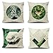 Lieson Juego de 4 fundas de cojín cuadradas, 45 x 45 x 45 cm, hojas de ciervo, diseño de montaña, fundas de cojín para sala de estar, gris, beige, verde, lino
