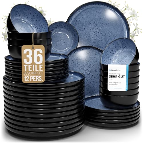 Steingut Geschirrset 12 Personen Ibiza 36 tlg. TESTSIEGER, Traumhaftes Mediterranes Steingut...