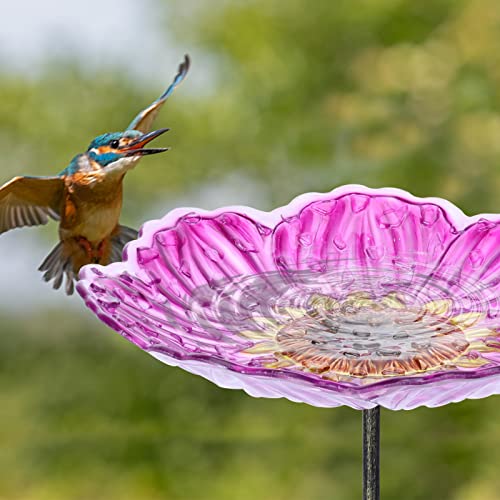 Mumtop Glass Bird Baths For Outdoors, 12 Inch Bird Bath Bowl With Metal Stake Sunflower Bird Feeders For Garden And Patio Decor #TOP4