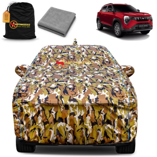 Image of XUV 3XO 100% Waterproof Car Cover for All Weather Protection with Mirror & Antena Pocket Inner Cotton Triple Stitched Cover with Adjustable Belt Bottom Elastic to Secure Fit-Jungle