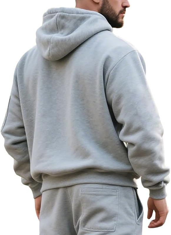 Men's Hooded Sweatshirt - Quarter Zip Pullover with Pockets Autumn Winter Casual Wear for Vacations - Image 3