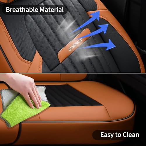 Image of Coverado Car Seat Covers Front, Seat Covers for Cars, Waterproof 2-Pack Car Seat Cushions, Leather Carseat Seat Protectors, Universal Seat Covers Fit for Most Sedans SUV Pick-up Trucks(Brown&Black)