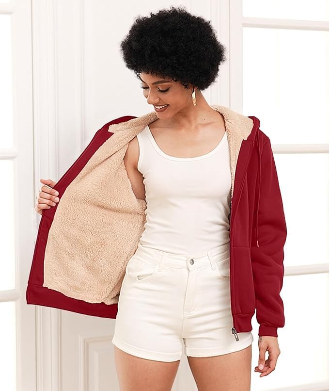 Image of ADBUCKS Hoodies for Women Winter Fleece Sweatshirt - Full Zip Up Thick Soft Fur Lined Hooded Jacket Coat