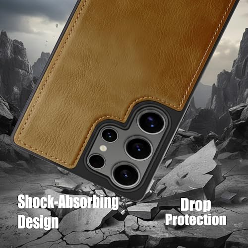 Image of Leather Case for Samsung Galaxy S23 Ultra Premium Protective Stylish Slim Cover with Shockproof Raised Edges Brown