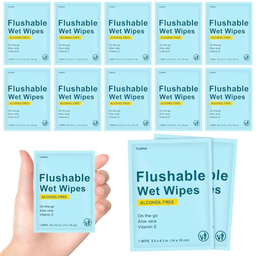 20 Flushable Wipes Travel Size Individually Wrapped Bulk for On-The-Go