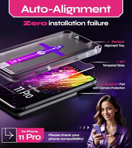 Image of Defenslim Screen Protector for iPhone 11 Pro (2Pack), Easy Auto-Align Install Kit, 5.8 inch Tempered Glass, 9H Hardness, Ultra HD Clear, Case Friendly, EasyShield