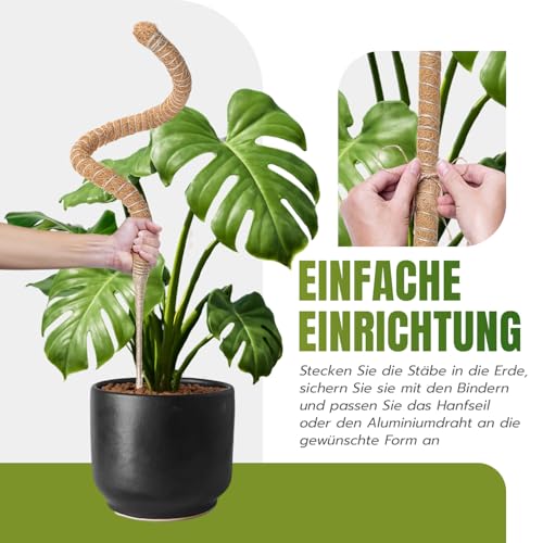 Mcbazel 2x70CM Monstera Rankhilfe Kokosfaser Rankhilfe mit Zubehör, Pflanzenstütze für Monstera Stab Kletterpflanzen im Innenbereich,Pothos und Zimmerpflanzen im Topfpflanzen