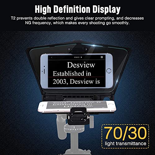 Image of Desview Authorized T2 Teleprompter For Smartphone Tablet Dslr Camera With Remote Control & Lens Adapter Rings /Beam Splitter 70 /30 Glass - Black