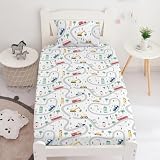 Yasida Twin Kids Fitted Sheets Road Traffic Themed Sheet and Pillowcases Set Cute Cartoon Truck Bed Boys Twin Sheet Set 2 Piece Bedding Decor Set（No Top Sheet）