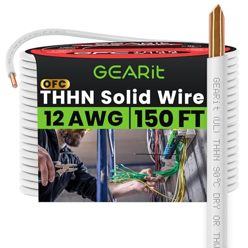 GEARit 12 Gauge Solid Copper THHN Wire, 150FT, White