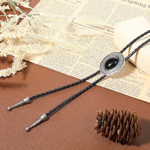 Image of ElevateTech Bolo Tie for Men Western Cowboy Bolo Tie Necklace Shape Round Ties Supplies Fashion Accessories Western Jewelry Handmade with Alloy Black Turquoise Cowboy Banquet Birthday Anniver Gift
