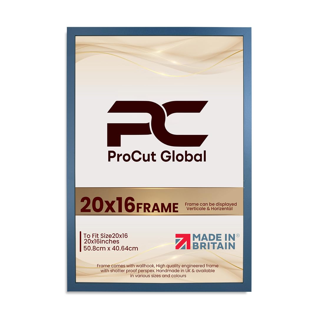 Procut Global 20X16 Navy Blue Picture Frames – Sleek Wooden Photo Frame with Shatterproof Perspex for Wall or Tabletop – Perfect for Posters, Certificates, Prints–Multiple Sizes & Colors Available