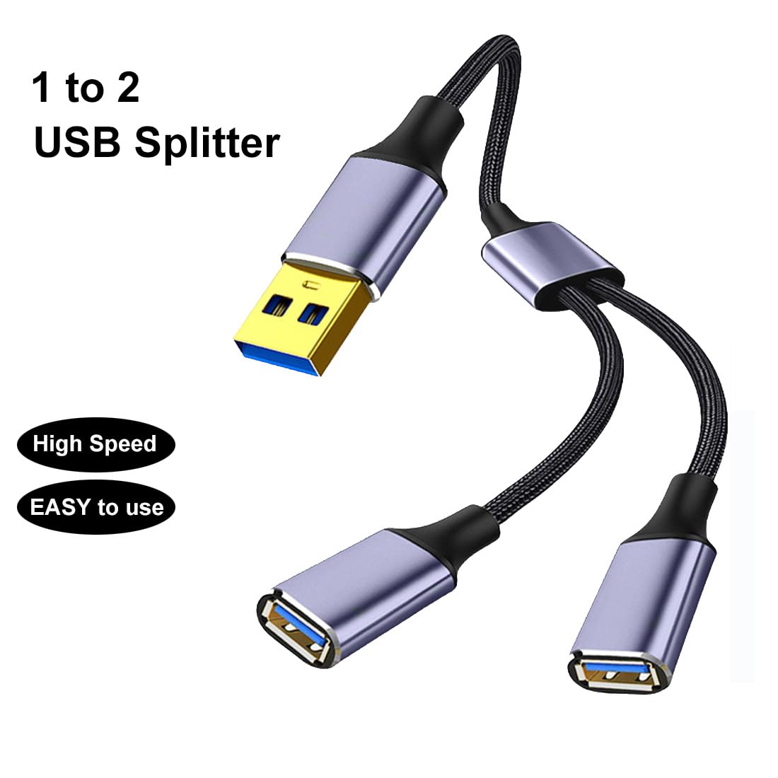 RIIPOO USB Splitter 1 to 2, 1.6Ft Dual USB Port Extender Hub, 1 Male to 2 Female Extension Cord Connector for Laptop, Car, PC, Xbox Series X/S, PS4, PS5 - Data Charger Power Splitter Adapter