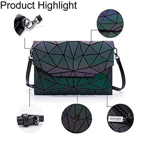 Gowetion Unique Geometric Luminous Purse Handbags For Women Holographic Wallet Girl Crossbody Shoulder Bag Clutch Reflective Messenger Bags Color Changing Purse (Colorful1) #TOP2