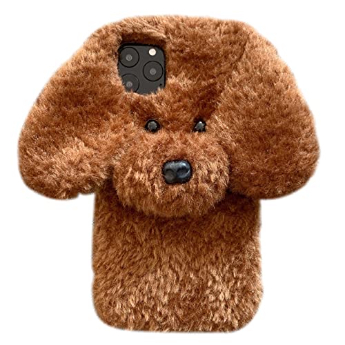 UnnFiko Schutzhülle für iPhone 13 Mini, supersüßer Teddyhund, flauschig, warm, Plüsch, weiche TPU-Winterhülle, Schutzhülle (Teddy Brown, iPhone 13 Mini)