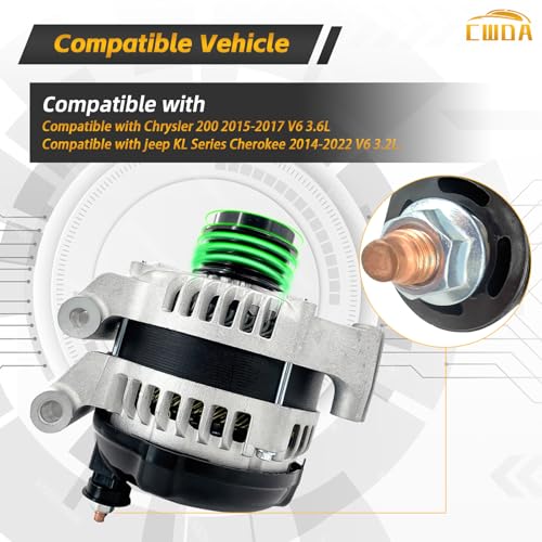 Image of 4210000820 Alternator 12V Compatible with 14-22 Jeep 2015-2017 Chrysler 200 | Cherokee KL 160A 6-Groove Pulley Clockwise Replace 4210000821