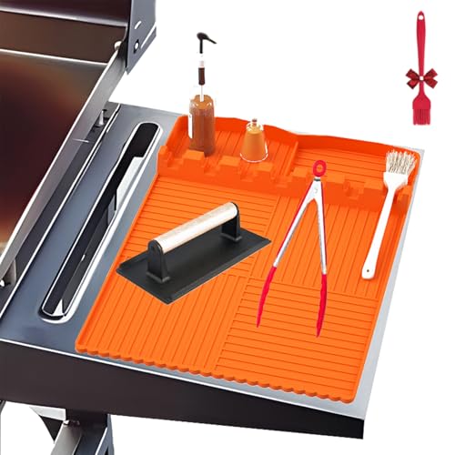 ELESULTRA Silicone Grill Mat for Blackstone - Griddle Tools Mats with Drip Pad for Outdoor Kitchen Spatula Mat for Grilling Kitchen Cooking Countertop Backyard BBQ Accessories, Included Brush