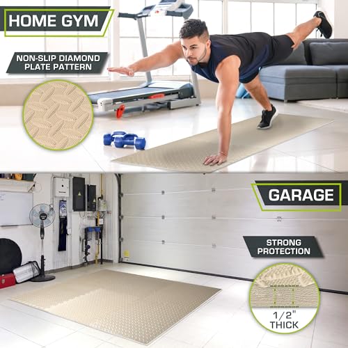 Image of ProsourceFit Exercise Puzzle Mat 1 /2-inch, EVA Interlocking Foam Floor Tiles for Home Gym, Workout Equipment, Kids Play Areas, Beige, 24 Sq Ft - 6 Tiles