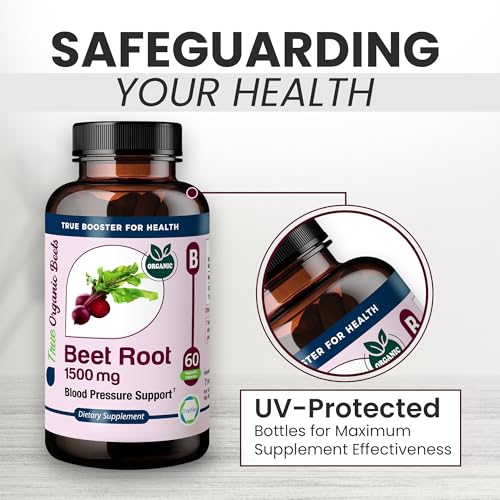 TrueMed Beet Root Supplement 1500mg Per Serving Supports Nitric Oxide Flow, Blood Pressure, Circulation & Heart Health Natural Antioxidant, Energy & Stamina Boost 60 Vegetable Capsules, GMP Certified