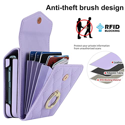 Étui Galaxy Z Flip 5 portefeuille violet cuir PU bague support antichoc - 5