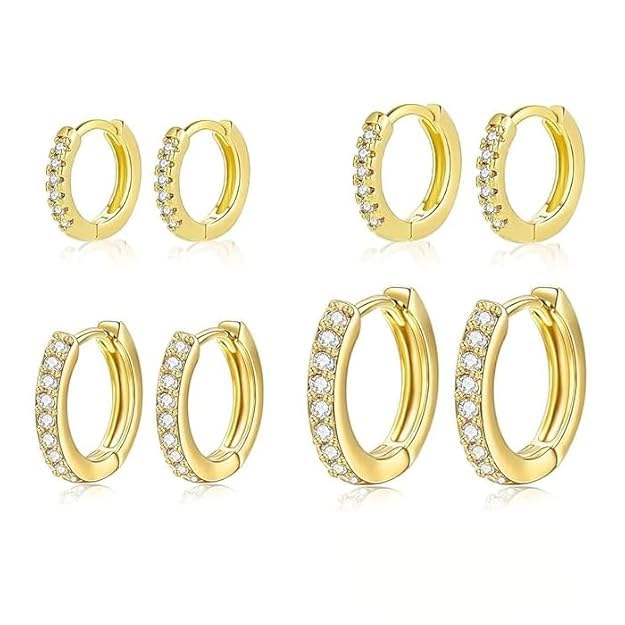Image of SANNIDHI Hoop Earrings for Women Boho Gold Earrings Fashion Trendy Zircon Hypoallergenic Earrings Huggie Hoop Earrings Jewellery Birthday Gift for Women, Girls