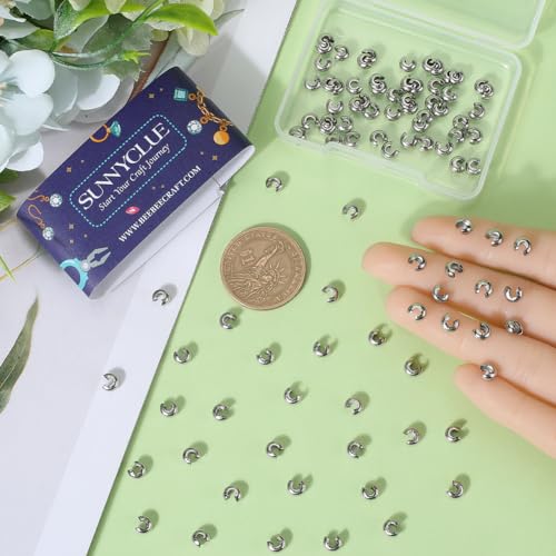 SUNNYCLUE 1 Box 120Pcs 4mm Crimp Bead Covers Half Round Open Crimp Beads Knot Cover Small Metal End Caps Stainless Steel Spacer Beads Cover for Jewellery Making DIY Crafts Bracelets Necklace Adults - Image 3