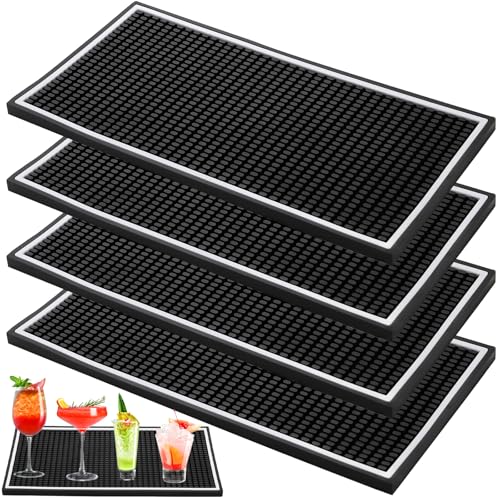 Jucoan 4 Pack Bar Mat 30 x 15 x 1 cm Thicken Rubber Bar Service Mat Heavy Duty Anti-Slip Countertop Drink Spill Mats for Coffee Shops Bar Home and Hotel