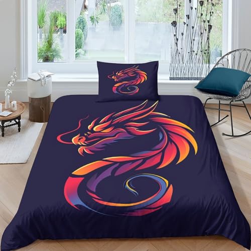 Housse de couette dragon 3D parure lit microfibre hypoallergénique 135x200 - 2