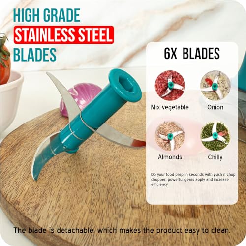 Image of Chopper for Kitchen Use TEKCOOL Manual Hand Press Push Chopper with 6 Blades for Effortless Chopping Vegetables & Fruits (Assorted, 650ml, Plastic);