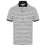 (フロント・ロウ) Front Row メンズ ボーダー柄 ジャージー 半袖 ポロシャツ (XL) (ホワイト/ネイビー)