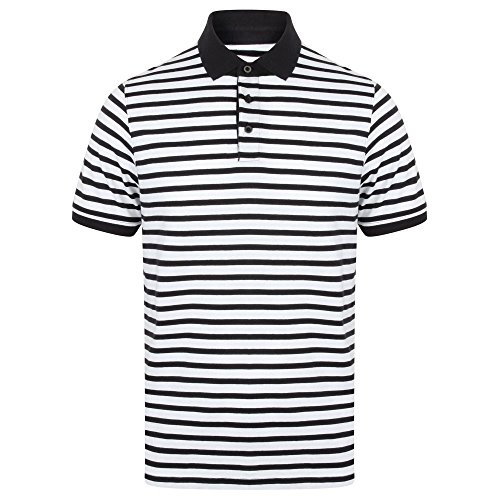Front Row Striped Jersey Polo Shirt with Contrast Details - White/Navy, Size S