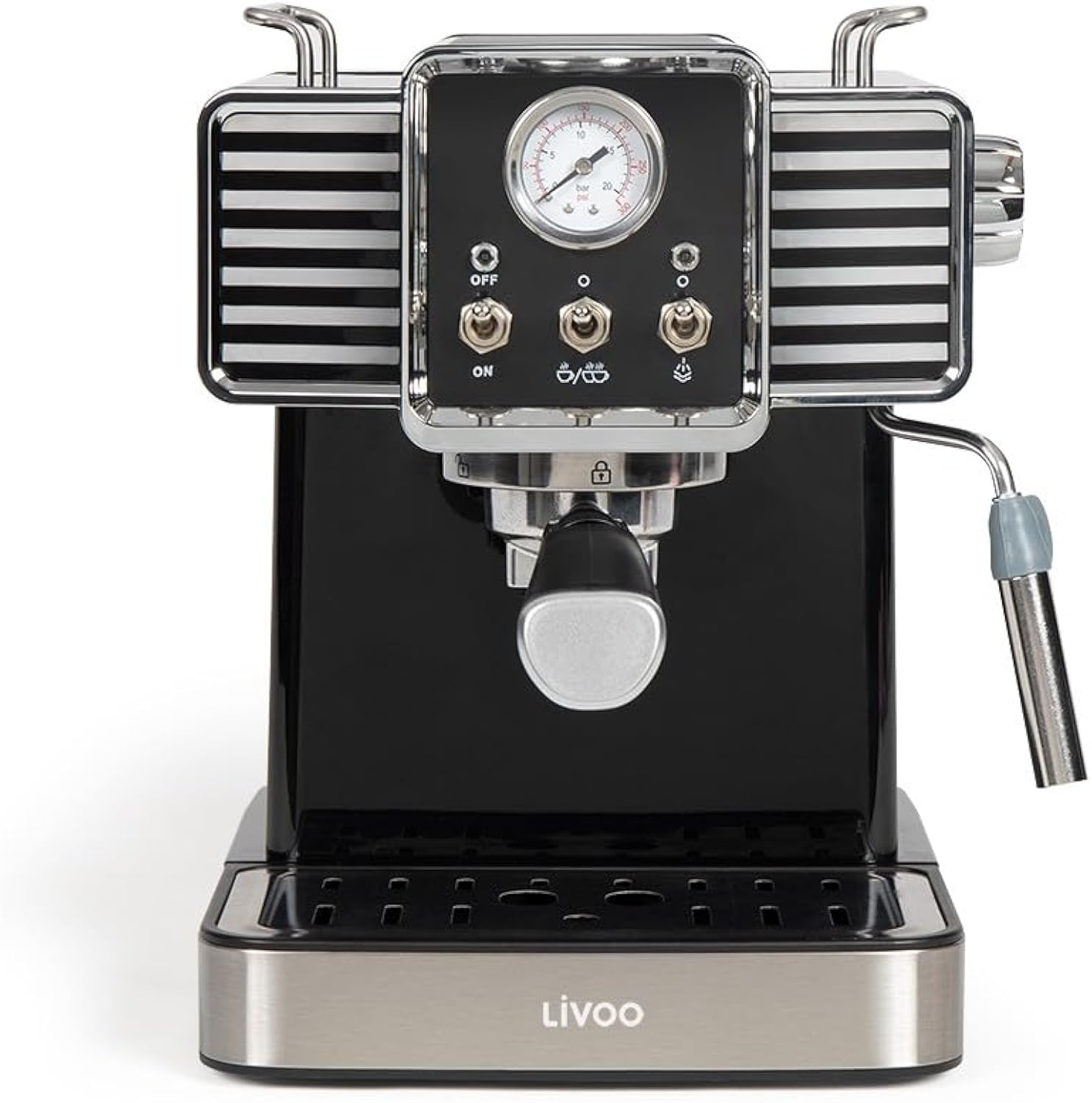 LIVOO | Macchina da caffè espresso | DOD174N - 15 Bars, Riscaldatore Thermoblock | Ugello Vapore per Cappuccino, Latte Calda | Look Retrò Nero, 1350W LIVOO | Macchina da caffè espresso | DOD174N - 15 Bars, Riscaldatore Thermoblock | Ugello Vapore per Cappuccino, Latte Calda | Look Retrò Nero, 1350W