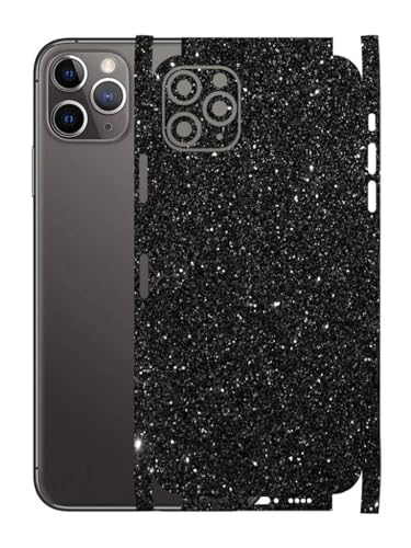 Image of AtOdds - Full Body Back Screen Guard Protector Film - 3D Textured Lamination Wrap Skin Sticker for iPhone 11 Pro Max | Scratchproof Matte Finish (Design - Black Glitter)