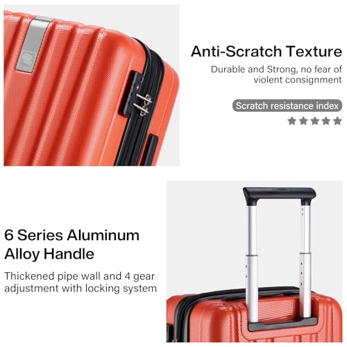 Image of Hanke Expandable Hard Shell Luggage Sets 2 piece Carry on Luggage with Wheels Suitcases Lightweight Checked TSA Luggage Rolling Large Suitcase Travel Luggage Bag Woman Men 20 /29 Inch(Orange)