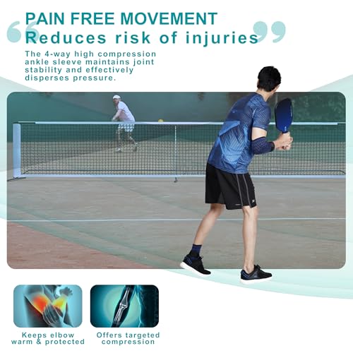Image of Dr Fitzy 1 Pair Elbow Support for Gym Workout, 3d Compression Tennis Elbow Band for Men and Women, Elbow Sleeves for Gym with Arm Band and Anti Slip Grip, 2 Units Elbow Cap Brace for Pain Relief (Blue, L)
