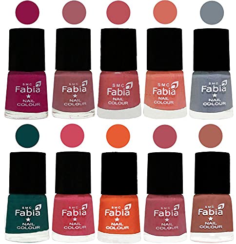 Image of SMC Fabia ALL IN ONE (PACK OF 10), Long Lasting Glossy Nail Polish, 6 ml Each, All Vibrant Colours,01954