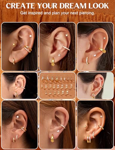 Dochais 14K Gold Plated Surgical Steel Earrings for Sensitive Ears 20G Flat Back Earrings Small Hoop for Women Trendy Dainty Cartilage Stacks Flatback Stud for Helix Multiple Piercing Jewelry4