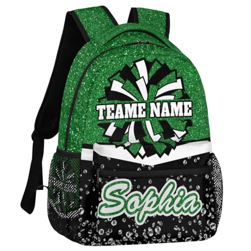TropicalLife Custom Cheer Backpack for Cheerleader, Personalized Cheer Shoulder Bag with Name, Cheerleading Gifts for Teams, Green Glitter2