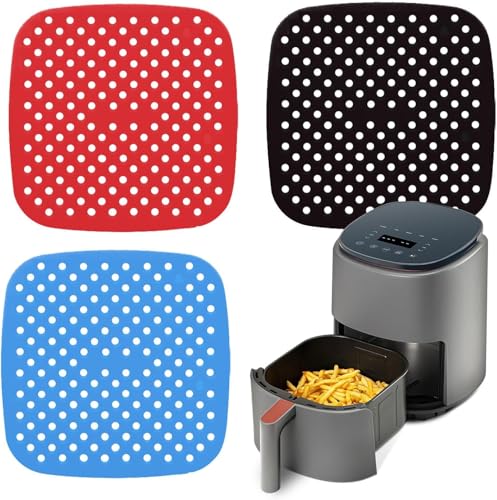 Image of Silicone Air Fryer Liners Non Stick Easy Clean Air Fryer Mats Parchment Paper Replacement for Air Frying Steaming Oven Baking (Combo 3)